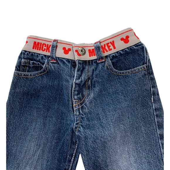 Vintage Y2K Disney Mickey Mouse Blue Jeans Pull On Red Gray waist band Spellout - Picture 3 of 4
